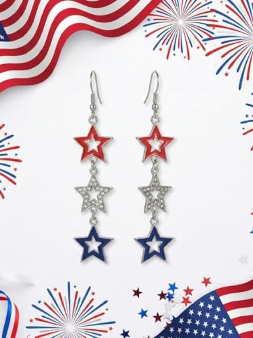 4th of July Earrings, Patriotic Dangle‎ Stud for Women, Fourth of July Jewelry
